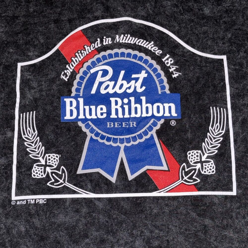 Pabst Blue Ribbon Beer T-Shirt Logo Men's Medium Black Cotton Short‎ Sleeve